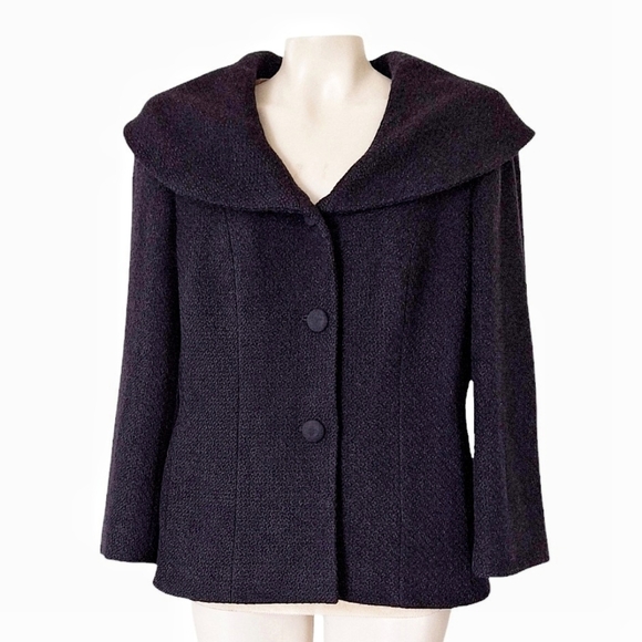 Ann Taylor Black Wool Three Button Jacket Coat Business Casual Goth Neutral - Picture 1 of 8